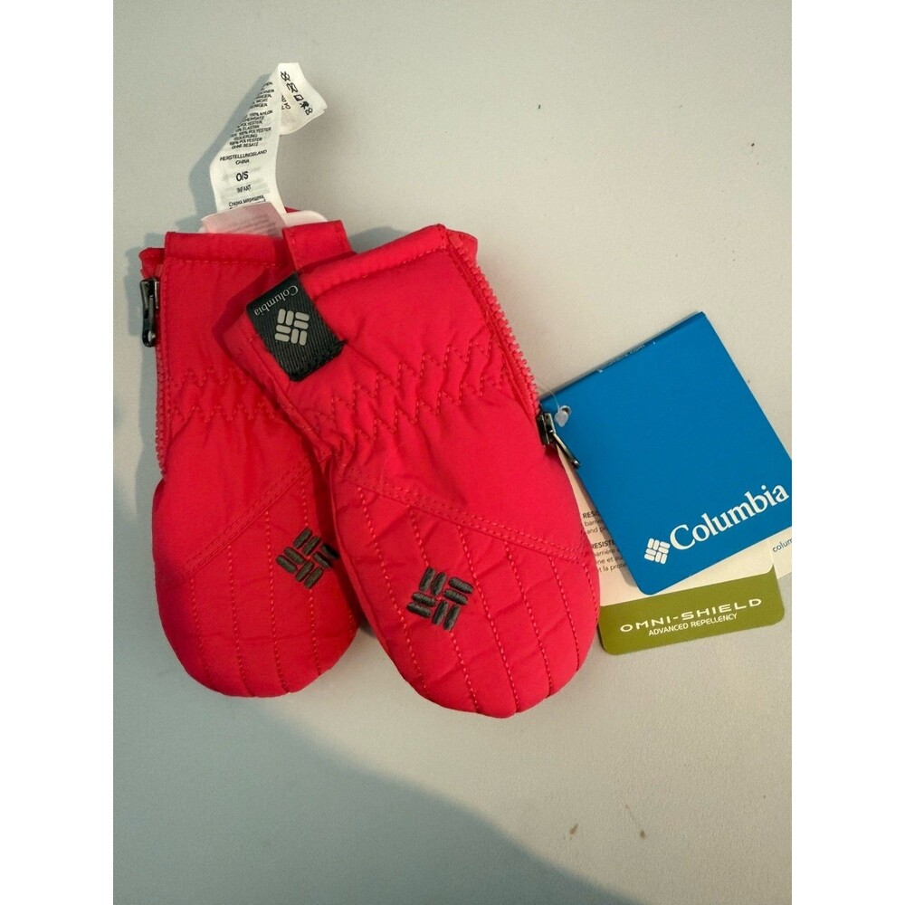 Columbia Infant Mitten Gloves Zipper One Size Pink Baby Girl Omni Shield New